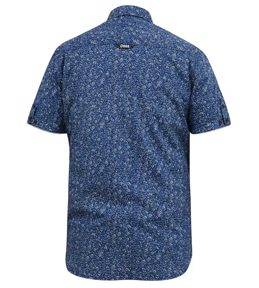 D555 Big Mens Blue Short Sleeve Shirt With All Over Micro Print (KYLE)